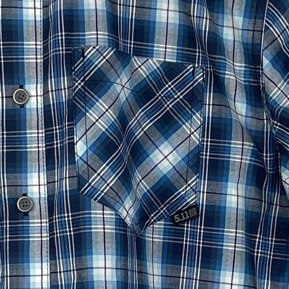 5.11 Tactical Breaker Mens M Cotton Conceal Carry Short Sleeve CCW Blue‎ Plaid - Picture 6 of 8